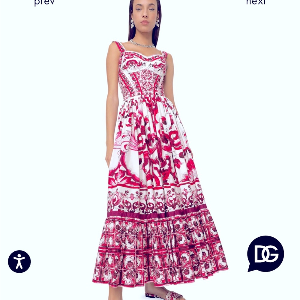 Dolce Gabbana Calf-length bustier dress in Majolica-print poplin